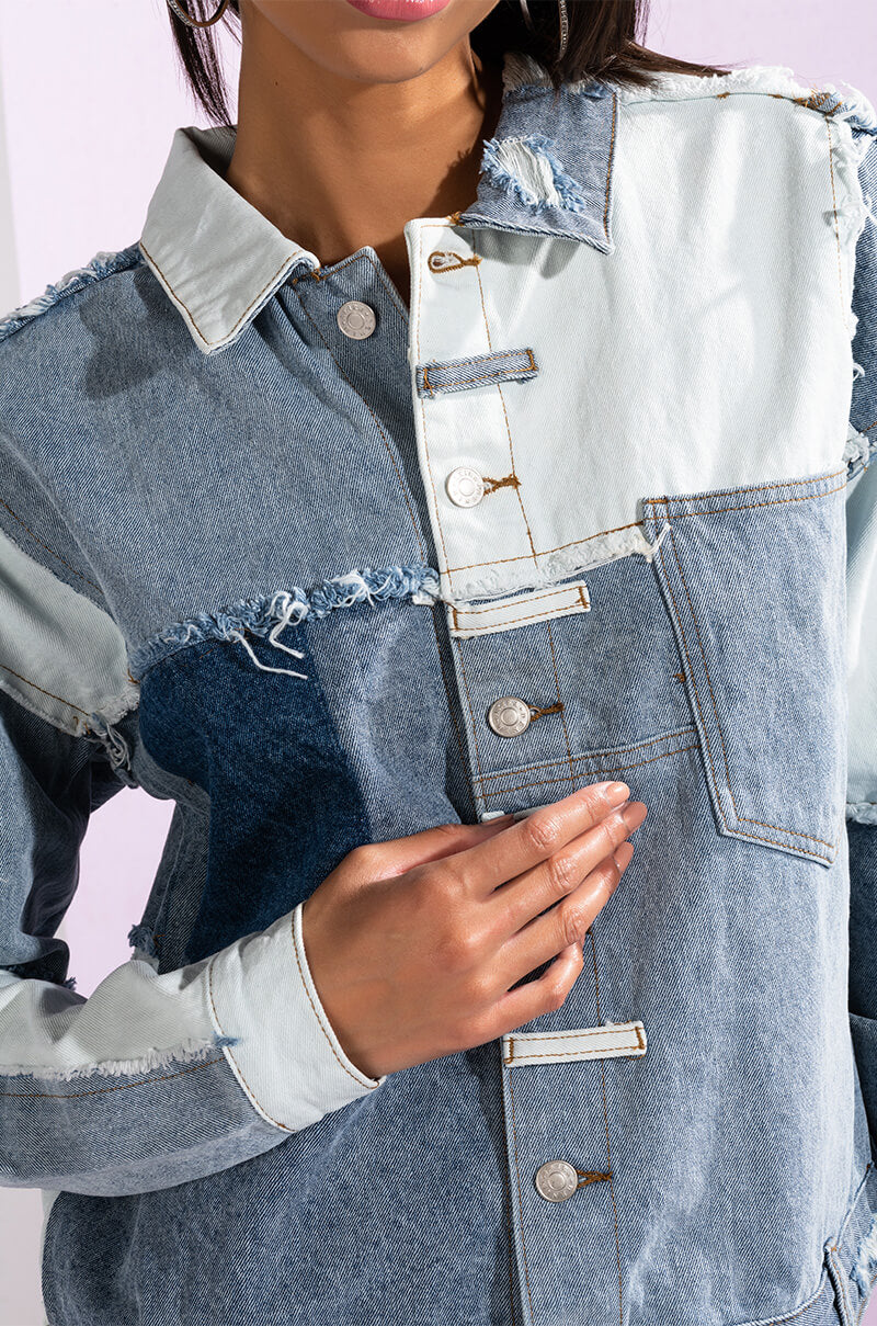 Extra View Patch Work Boyfriend Denim Jacket 12