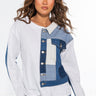 Front View Patchwork Denim Sweatshirt