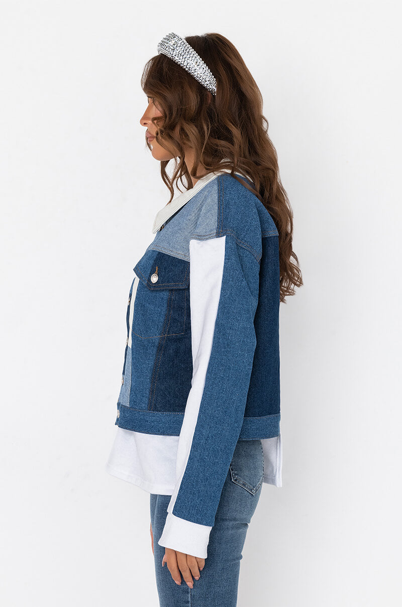 Back View Patchwork Denim Sweatshirt 2