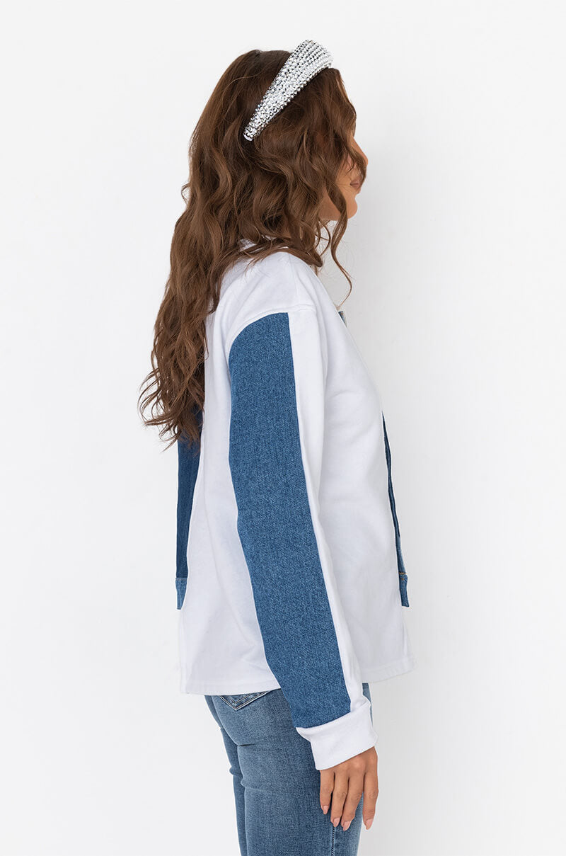 Detail View Patchwork Denim Sweatshirt 3