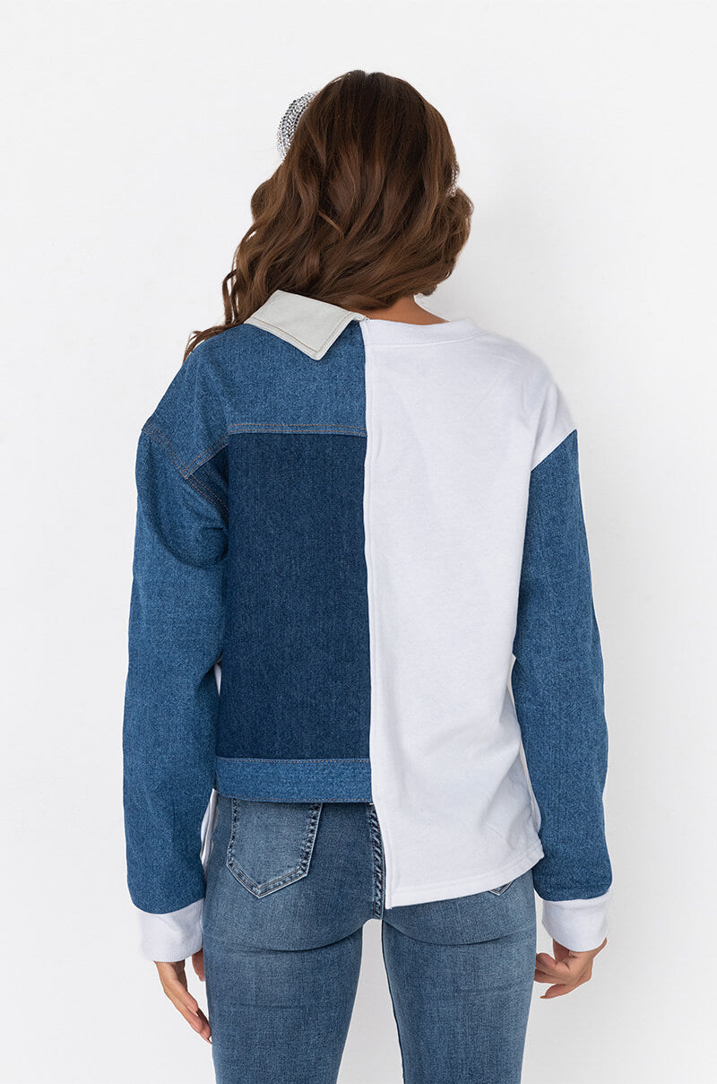 Full View Patchwork Denim Sweatshirt 4