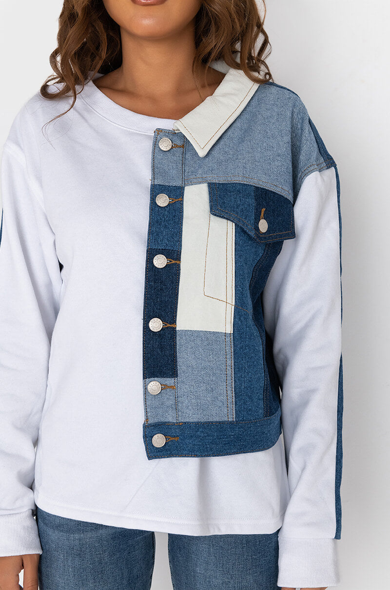 Extra View Patchwork Denim Sweatshirt 5
