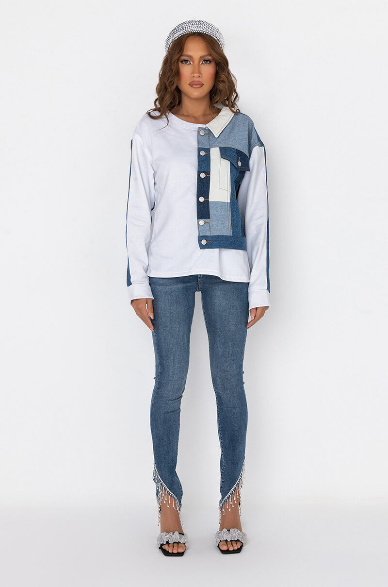 Extra View Patchwork Denim Sweatshirt 7