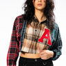 Front View Patchwork Girl Cropped Plaid Top