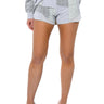 Front View Patchwork Shades Of Grey Faux Leather Shorts
