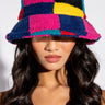 Front View Patchwork Sherpa Bucket Hat