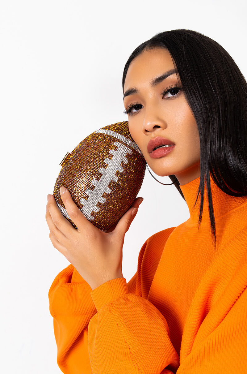 Front View Pave Touch Down Football Clutch