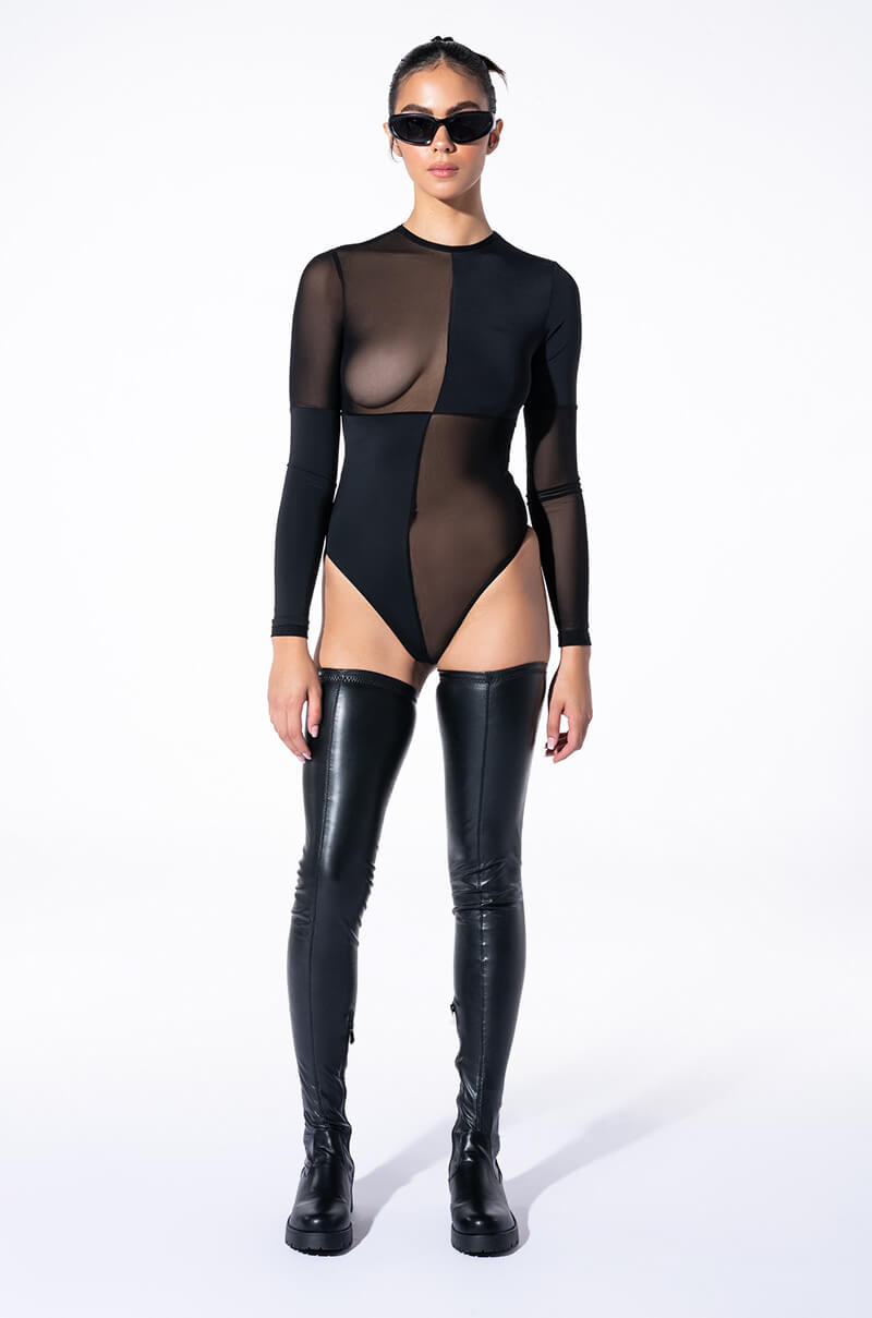 Extra View Paxton Checkmate Colorblocked Long Sleeve Mesh Bodysuit view 9
