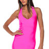 Front View Paxton Disco Halter Neck Bodycon Mini Dress In Pink