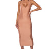 Front View Paxton Disco Halter Neck Midi Dress In Beige