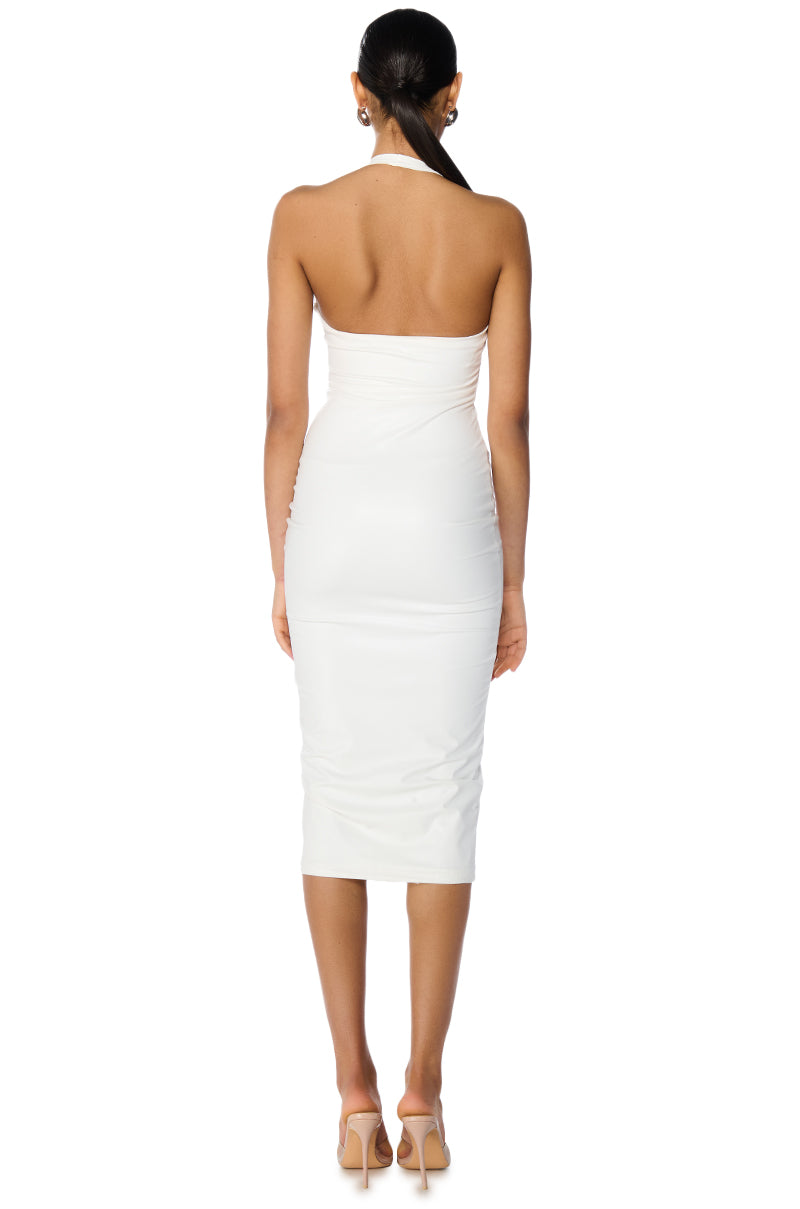 PAXTON DISCO HALTER NECK PU MIDI DRESS IN WHITE – AKIRA PAXTON DISCO HALTER NECK PU MIDI DRESS IN WHITE – AKIRA