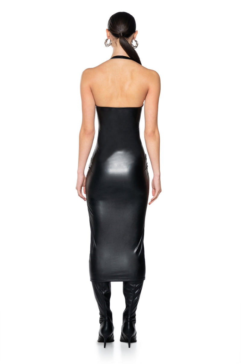 PAXTON DISCO HALTER NECK MIDI DRESS IN BLACK AKIRA PAXTON DISCO HALTER NECK MIDI DRESS IN BLACK AKIRA