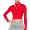 Front View Paxton Long Sleeve Ribbed Crop Sweater In Red