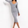 Front View Paxton Looking Good Feeling Fine Ribbed Knit Midi Dress in Heather Grey