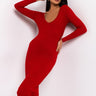 Front View Paxton Looking Good Feeling Fine Ribbed Knit Midi Dress in Red