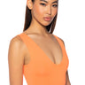 Front View Paxton Lucia Sleek Af Deep V Bodysuit In Orange