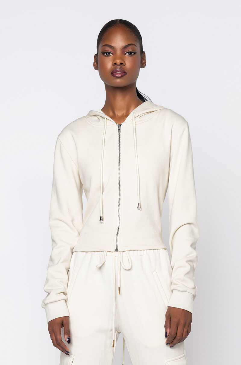Front View Paxton Lux Basix Zip Up Hoodie in Ivory 1