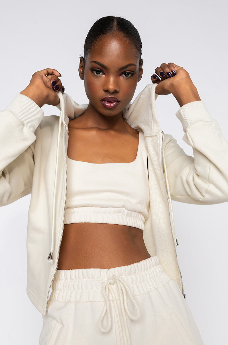 Front View Paxton Lux Basix Zip Up Hoodie in Ivory 0