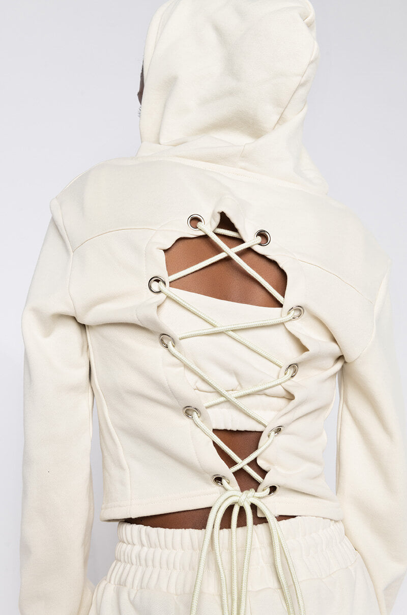 Detail View Paxton Lux Basix Zip Up Hoodie in Ivory 4