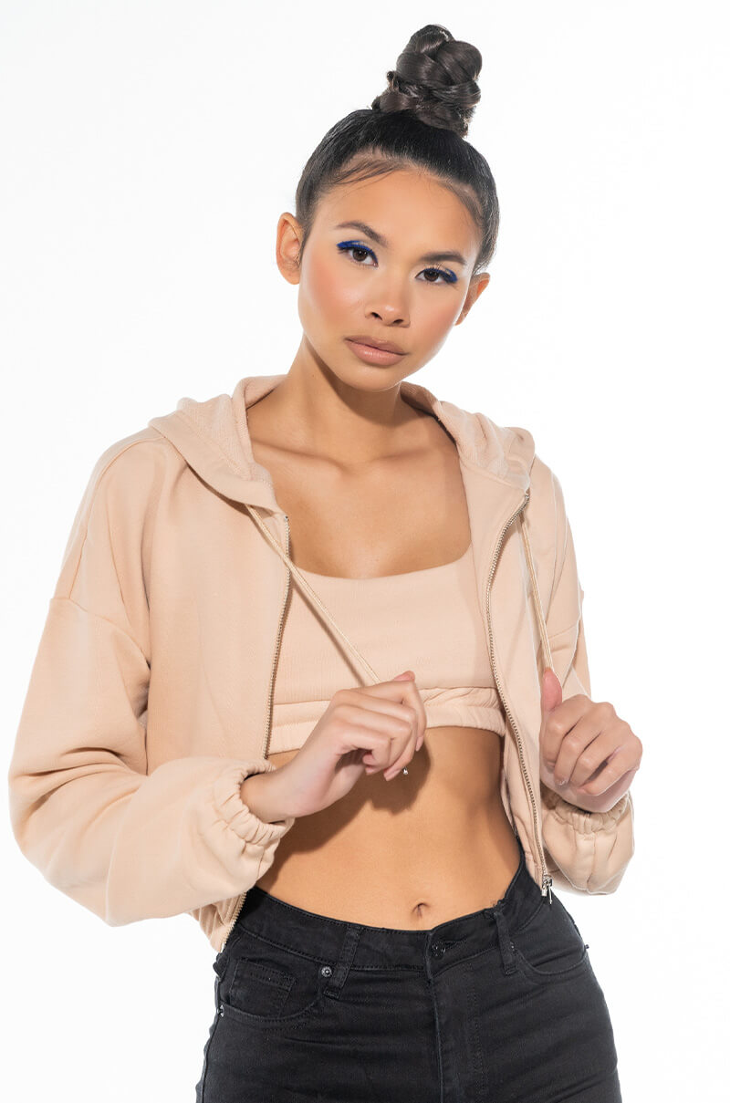 WHEN THE PARTY'S OVER ZIP UP HOODIE LIGHT BROWN view 0