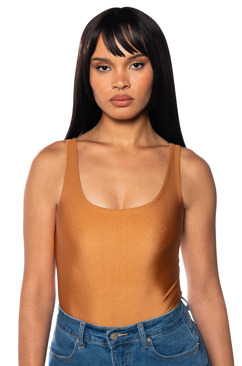 Front View Paxton Sami Scoop Sleeveless Bodysuit In Rust