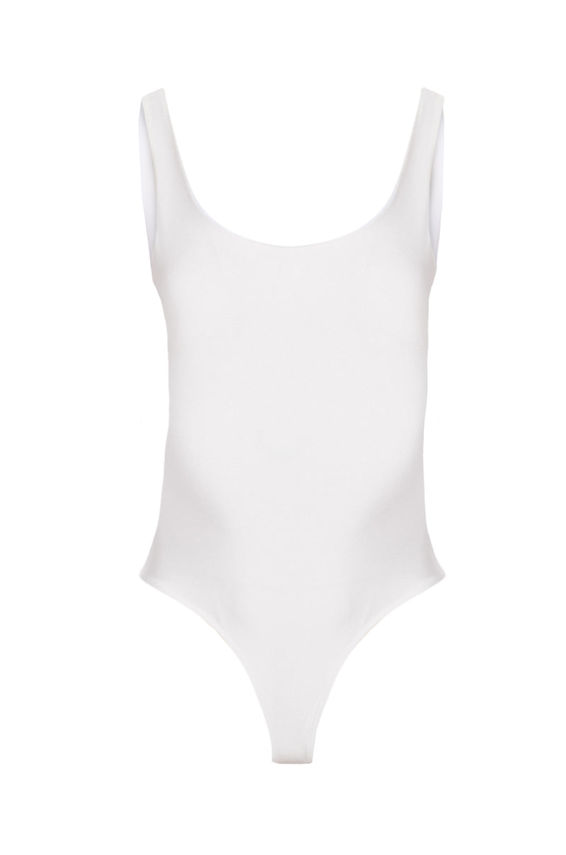 Front View Paxton Sami Scoop Sleeveless Bodysuit In White