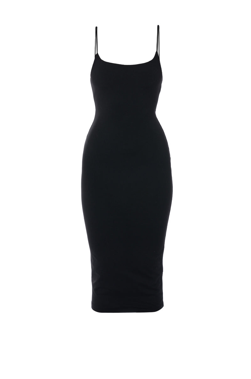 Front View Paxton Scoop Neck Sleeveless Midi Dress In Black