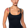 Front View Paxton Seamless Strappy Scoop Neck Bodysuit In Black