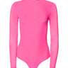 Front View Paxton Sexy Double Layer Mesh Long Sleeve Bodysuit In Pink