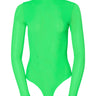 Front View Paxton Sexy Double Mesh Long Sleeve Bodysuit In Lime