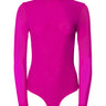 Front View Paxton Sexy Mesh Long Sleeve Funnel Neck Bodysuit In Light Purple