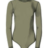 Front View Paxton Sexy Single Mesh Long Sleeve Bodysuit In Olive