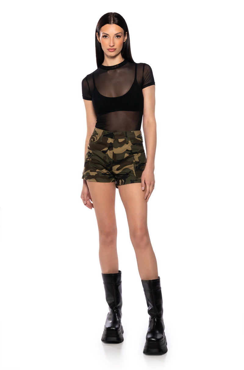 Back View Paxton Short Sleeve Mesh Bodysuit In Black