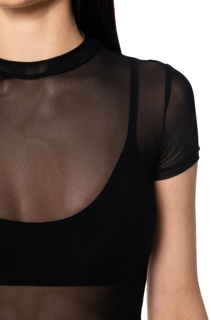 Extra View Paxton Short Sleeve Mesh Bodysuit In Black