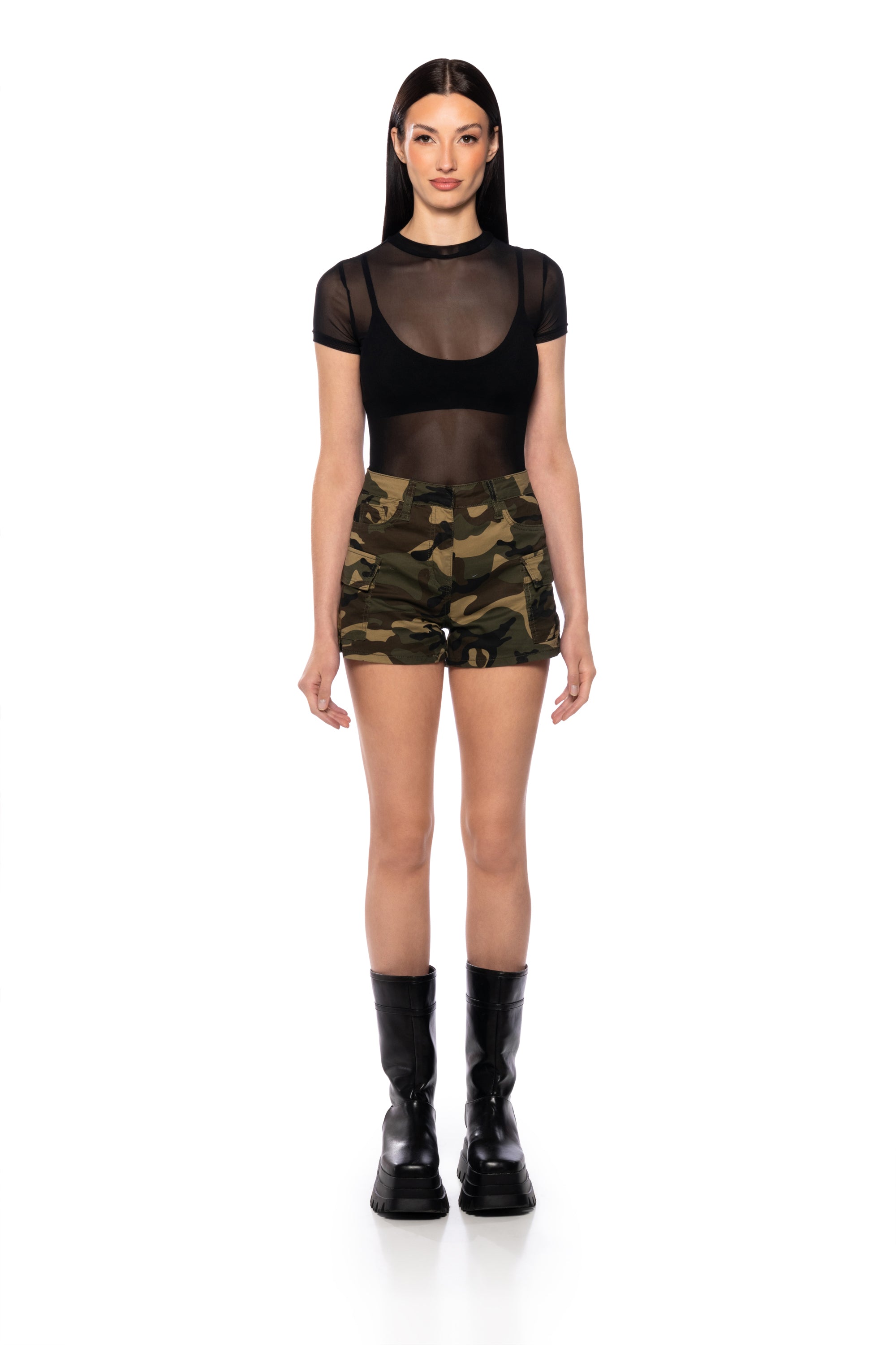 Extra View Paxton Short Sleeve Mesh Bodysuit In Black