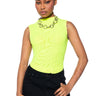 Front View Paxton Sleeveless Mesh Bodysuit In Lime