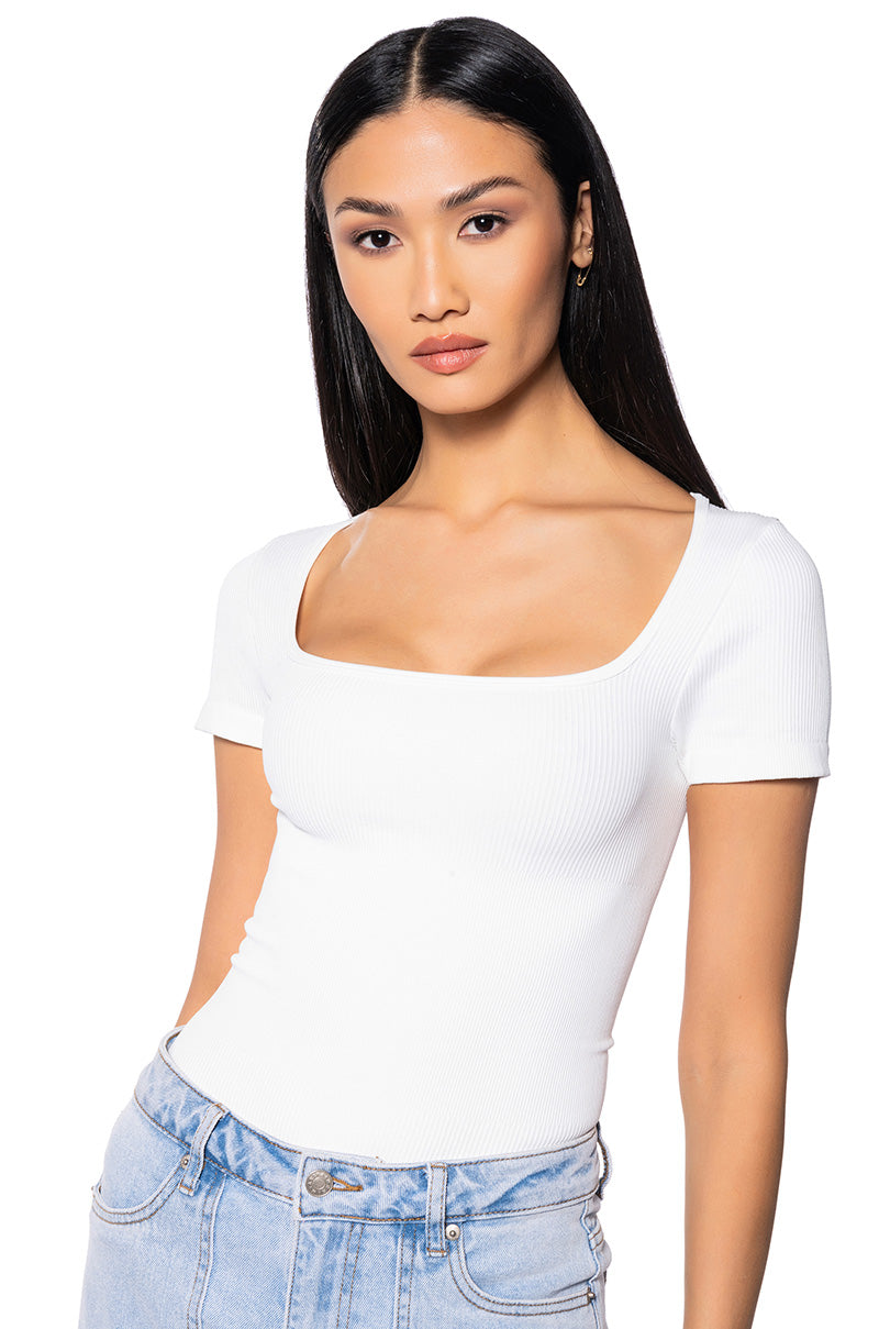 PAXTON SQUARE NECK SEAMLESS SHORT SLEEVE BODYSUIT IN WHITE view 0