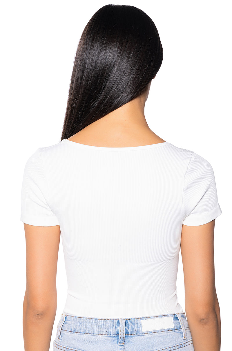Detail View Paxton Square Neck Seamless Short Sleeve Bodysuit In White