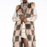 Front View Pay Tribute Checkered Faux Fur Vest