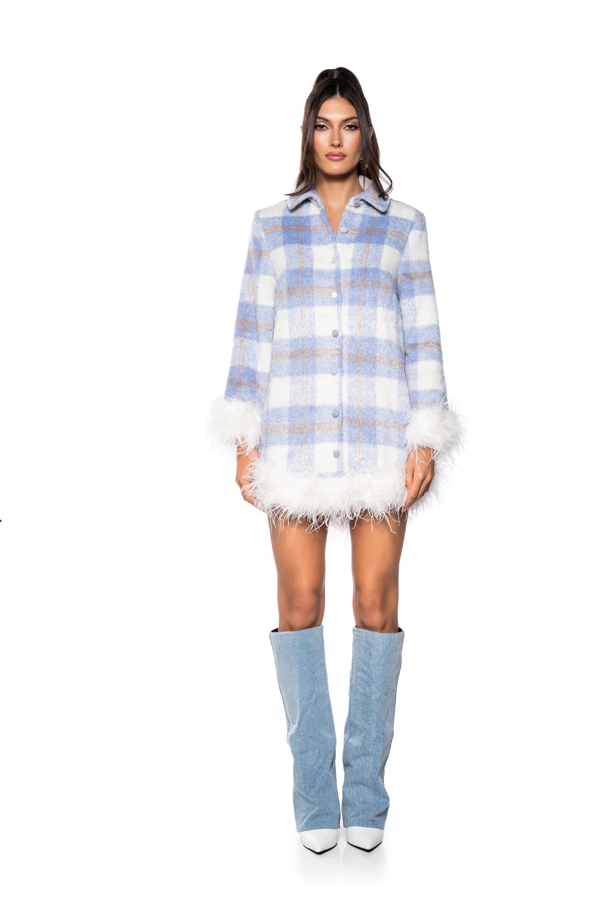 Extra View Pazazz Plaid Mini Dress With Fur