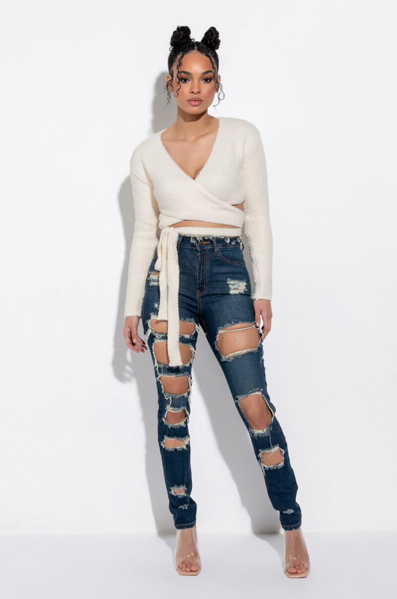 Side View Peachy Cropped Wrap Top