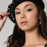 Front View Pearl Beaded Beret in Black