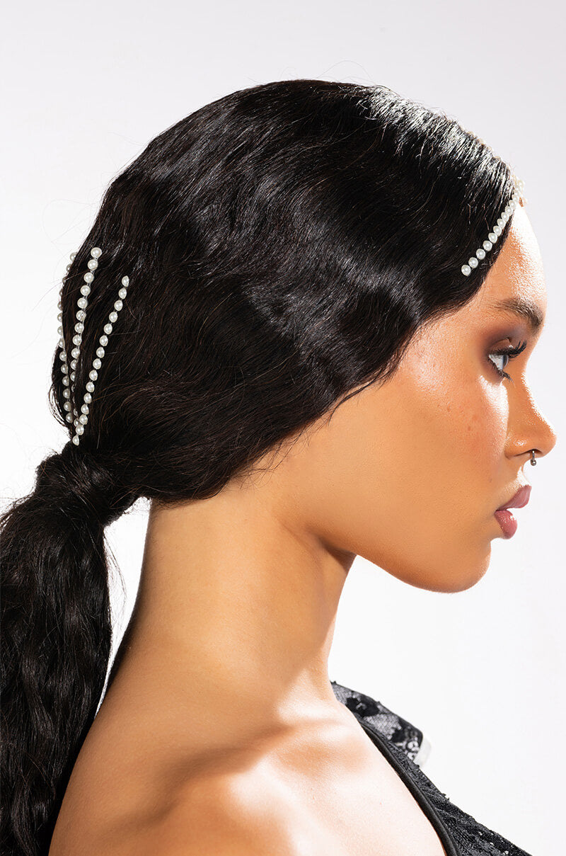 Front View Pearl Hair Gem Stickers