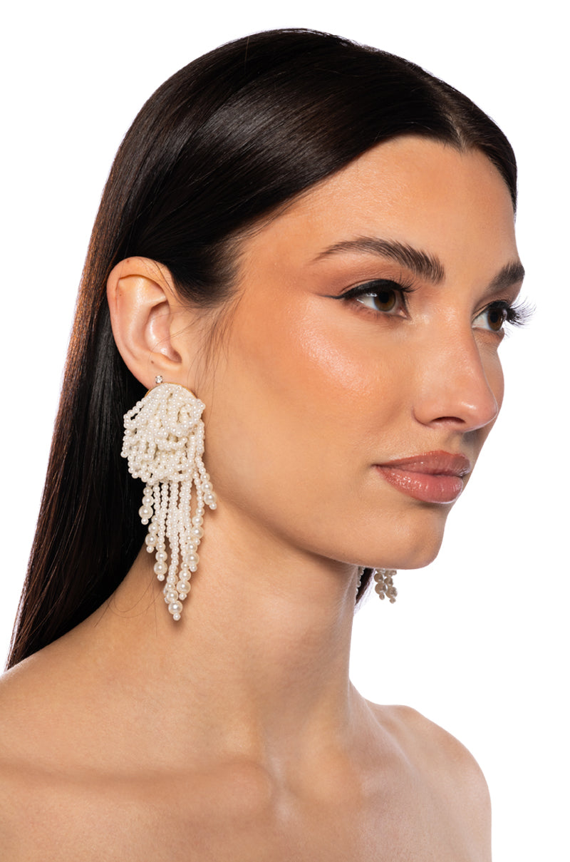 Front View Pearl Power Earring In White