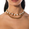 Front View Pearl World Chain Link Layered Choker