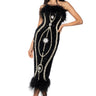 Front View Pearlescent Strapless Embellished Bodycon Midi Dress