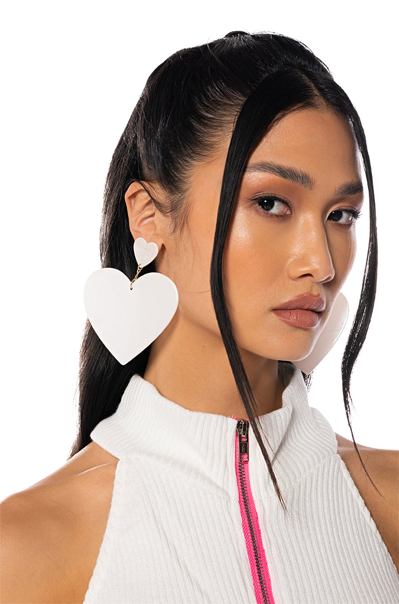 Front View Pearly Whites Oversized Heart Earrings