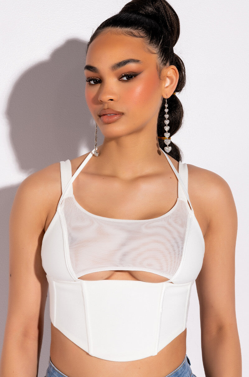 Front View Peekaboo Mesh Corset Top