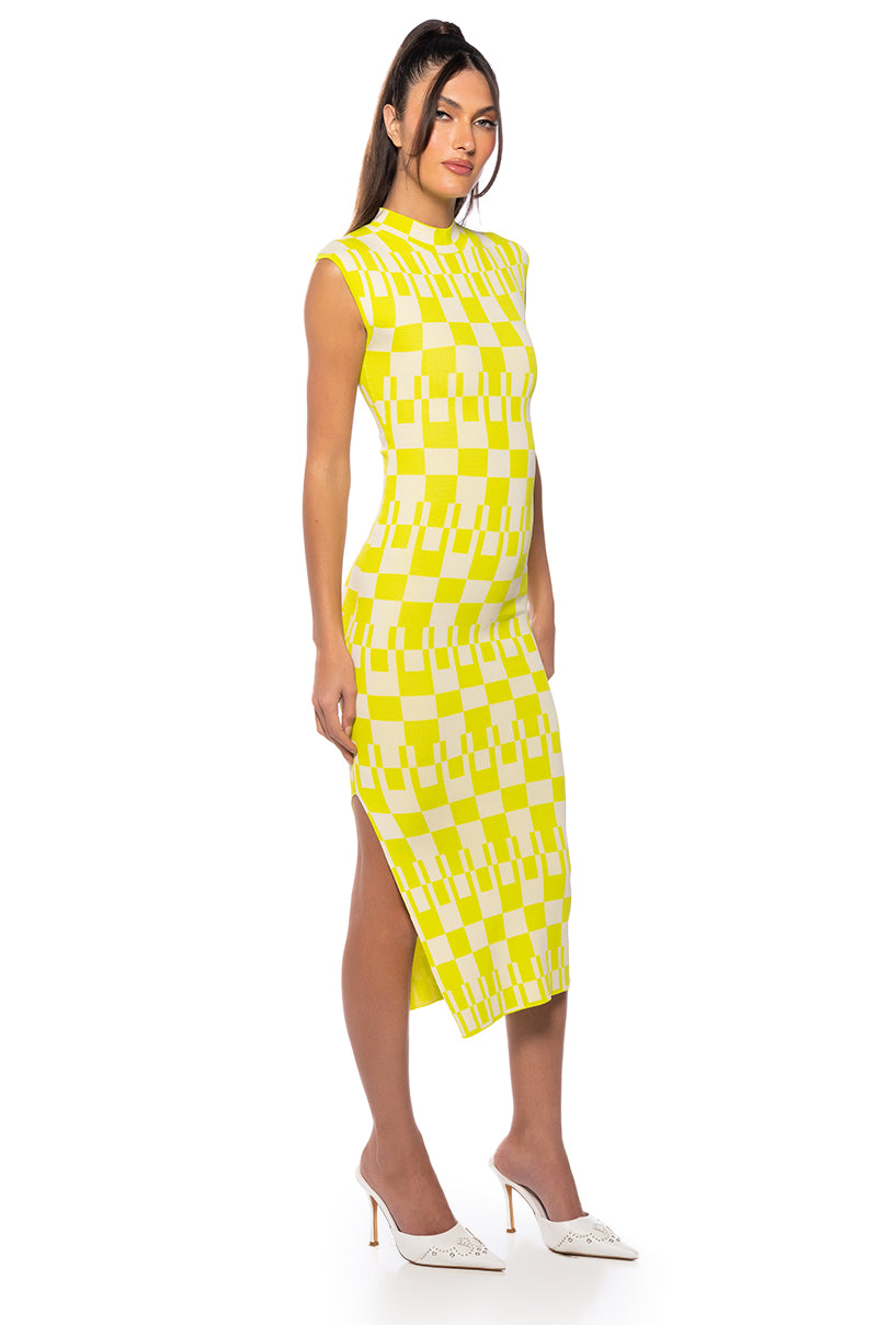 Side View Penthouse Queen Knit Midi Dress In Lime