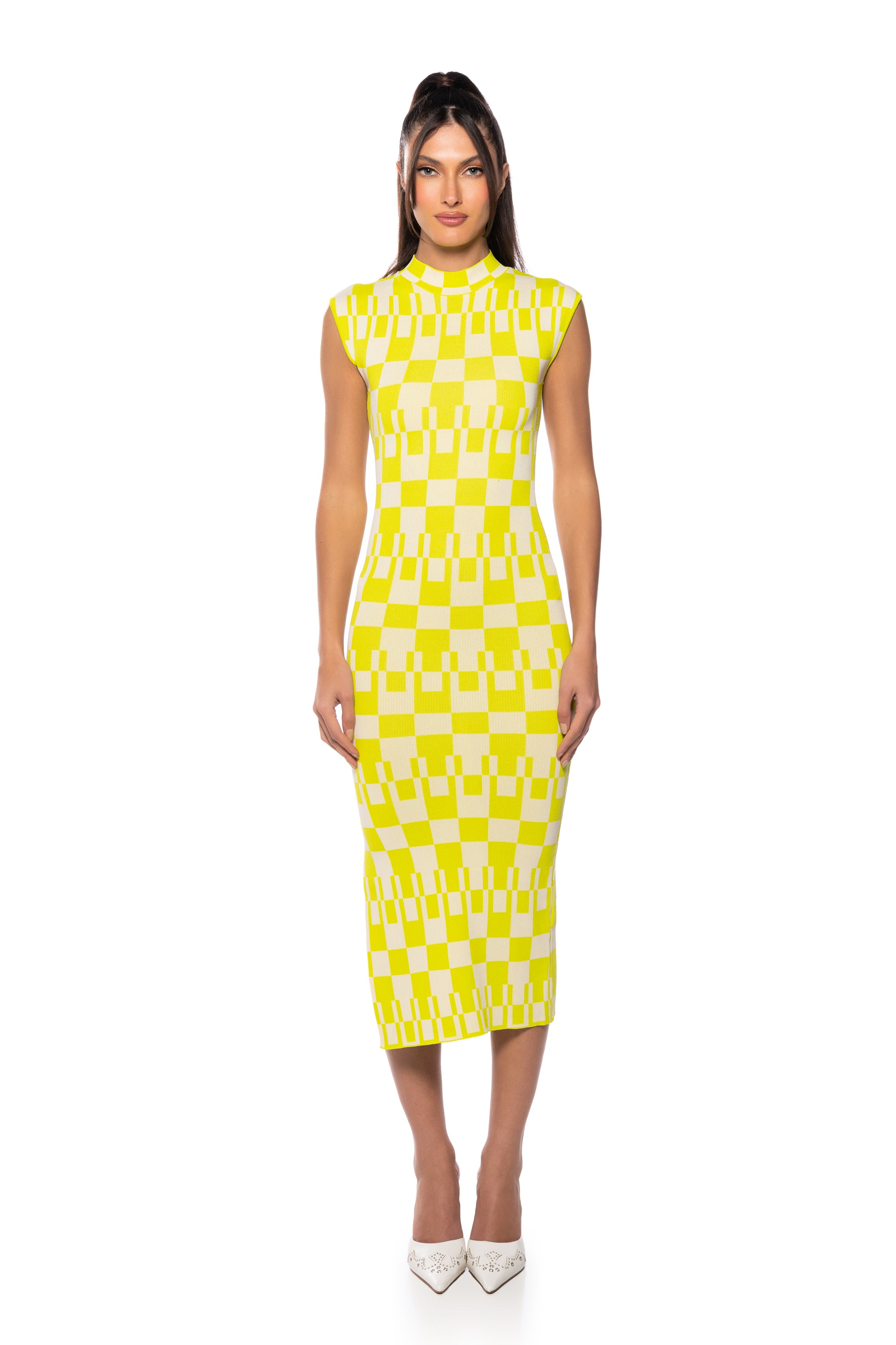Extra View Penthouse Queen Knit Midi Dress In Lime